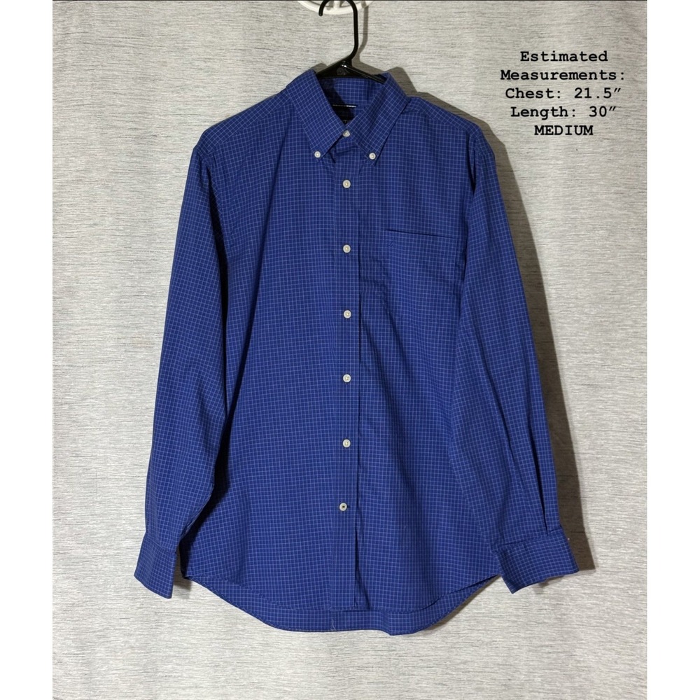 NAUTICA Men's Classic Fit Wrinkle Resistant‎ Button Down Shirt Blue Checkered M